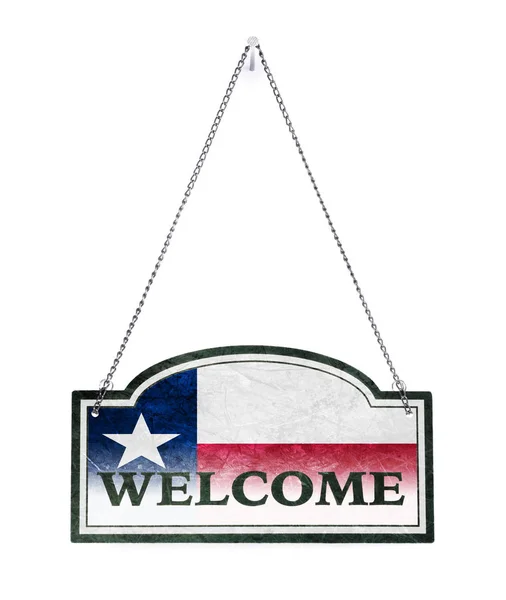 Texas le da la bienvenida! Cartel metálico antiguo aislado — Foto de Stock