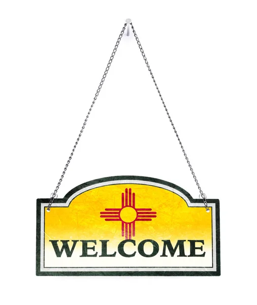 Nuevo México le da la bienvenida! Cartel metálico antiguo aislado —  Fotos de Stock