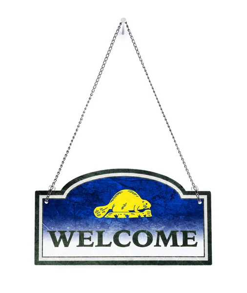 Oregon welcomes you! Old metal sign isolated — Stock Photo, Image