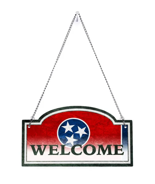 Tennessee le da la bienvenida! Cartel metálico antiguo aislado — Foto de Stock