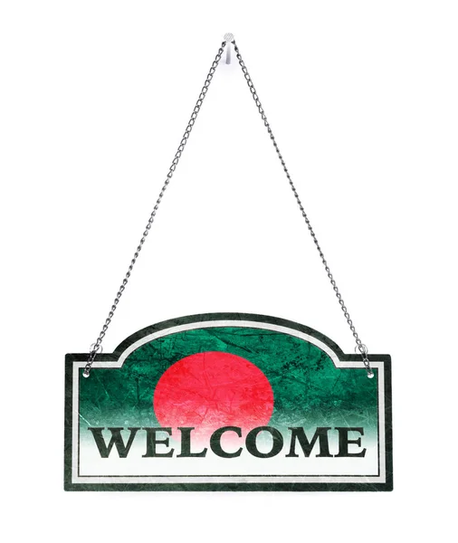 Bangladesh heet u van harte welkom! Oude metalen teken geïsoleerd — Stockfoto