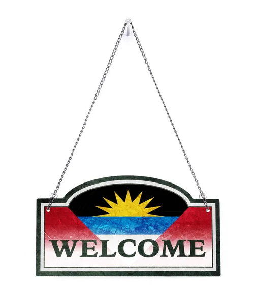 Antigua-et-Barbuda vous accueille ! Vieux panneau métallique isolé — Photo