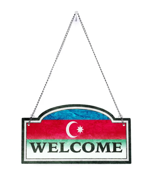Azerbeidzjan heet u welkom! Oude metalen teken geïsoleerd — Stockfoto