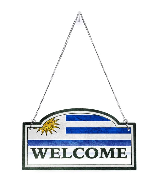 Uruguay heet u welkom! Oude metalen teken geïsoleerd — Stockfoto