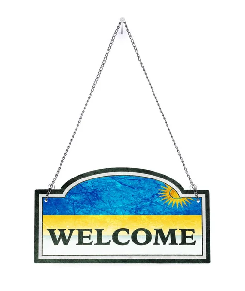 Rwanda welcomes you! Old metal sign isolated — Stock Photo, Image