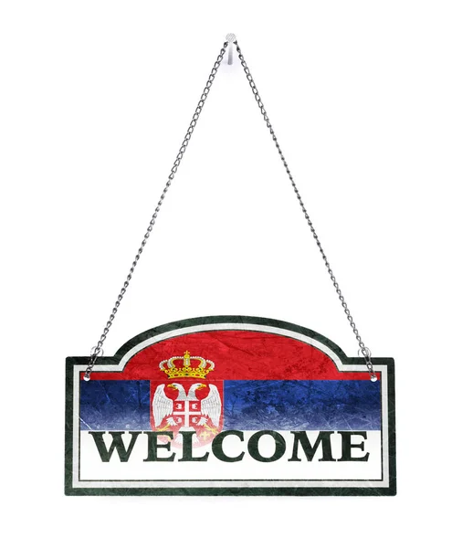 Serbia welcomes you! Old metal sign isolated — Stock Photo, Image