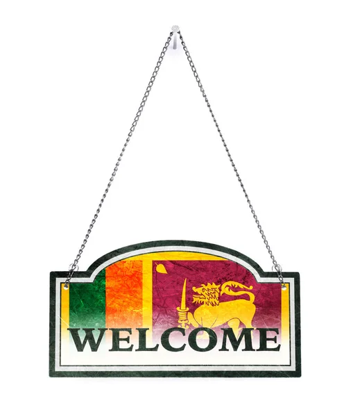 Sri Lanka welcomes you! Old metal sign isolated — Stock Photo, Image