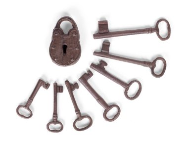 Paslı eski kilit beyazda izole edildi