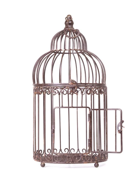 Cage à oiseaux vide sur fond blanc — Photo