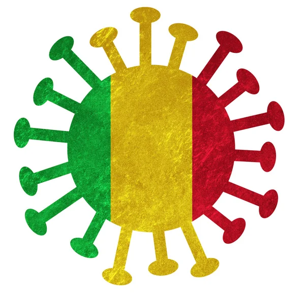 Nationale Vlag Van Mali Met Corona Virus Bacteriën Geïsoleerd Wit — Stockfoto