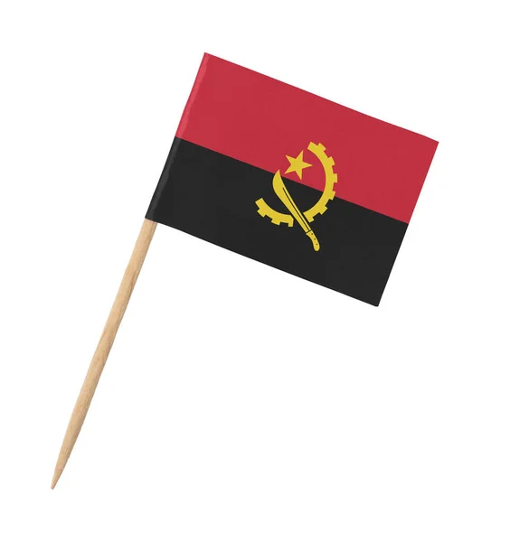 Piccola Carta Bandiera Angolana Bastone Legno Isolata Bianco — Foto Stock