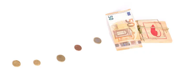 Geld Muizenval Geïsoleerd Wit — Stockfoto