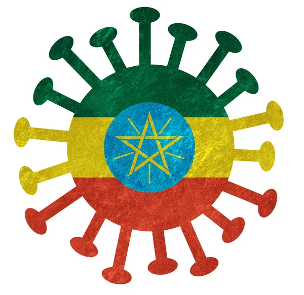 Nationell Flagga Etiopien Med Koronavirus Eller Bakterier Isolerad Vitt — Stockfoto