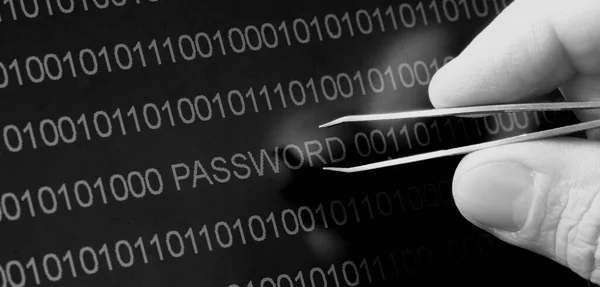 Binary Code Password Vulnerability Taking Out Tweezers Selective Focus — Stock Photo, Image