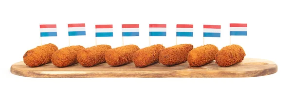 Hnědá Křupavá Holandská Kroketten Servírovacím Podnosu Izolované Bílém Pozadí — Stock fotografie