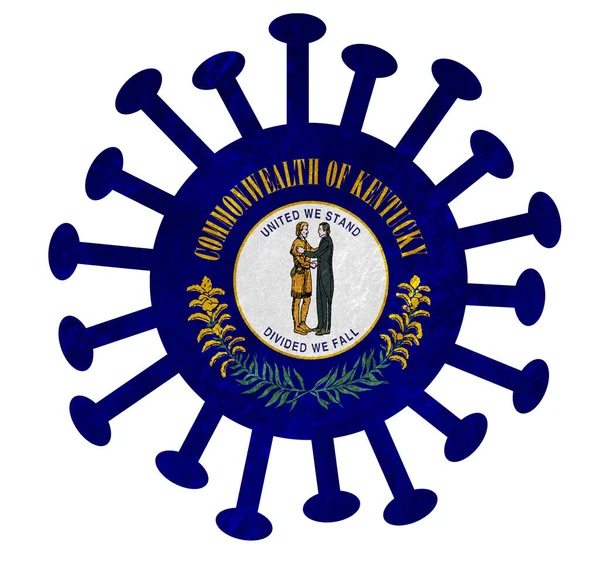 Flaga Stanu Kentucky Wirusem Korony Lub Bakteriami Izolowane Białym — Zdjęcie stockowe