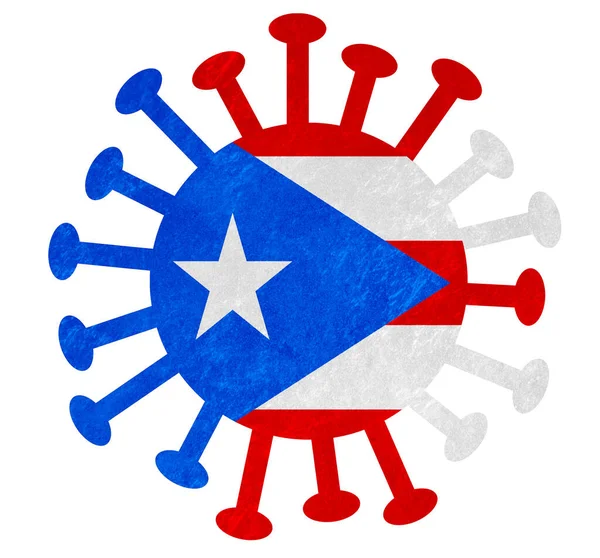 State Flagga Puerto Rico Med Koronavirus Eller Bakterier Isolerad Vit — Stockfoto