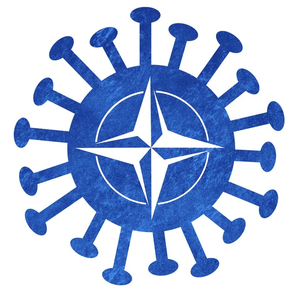 Bandiera Della Nato Con Virus Corona Batteri Isolato Bianco — Foto Stock