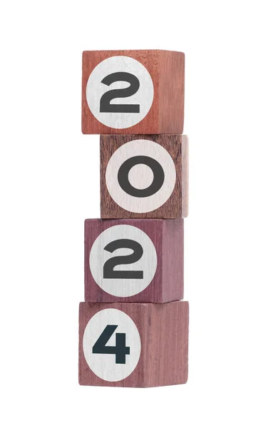 Four Isolated Hardwood Toy Blocks White Saying 2024 — Stok fotoğraf
