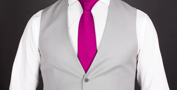 Man Grey Suit Pink Tie Close — Stok fotoğraf