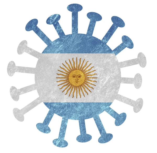 Arjantin Ulusal Bayrağı Corona Virüsü Bakteri Ile Beyaza Izole Edilmiş — Stok fotoğraf