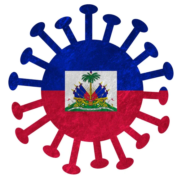 Nationale Vlag Van Haïti Met Corona Virus Bacteriën Geïsoleerd Wit — Stockfoto