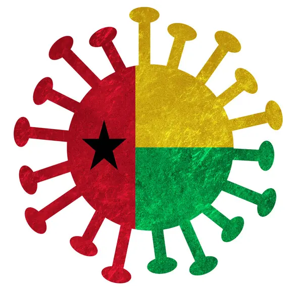 Národní Vlajka Guineje Bissau Virem Nebo Bakteriemi Korony Izolovaná Bílém — Stock fotografie
