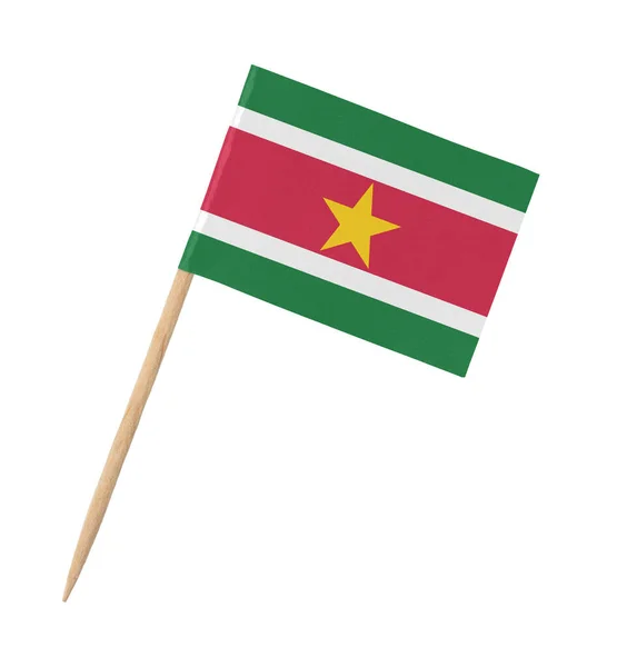 Mała Papierowa Flaga Surinamu Drewnianym Patyku Izolowana Białym — Zdjęcie stockowe