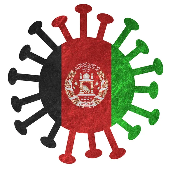 Drapeau National Afghanistan Avec Virus Couronne Des Bactéries Isolé Sur — Photo