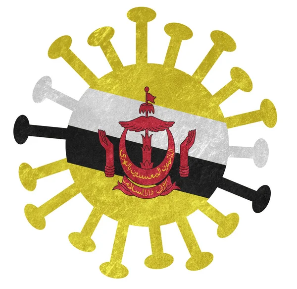 Nationaliteit Van Brunei Vlag Met Corona Virus Bacteriën Geïsoleerd Wit — Stockfoto