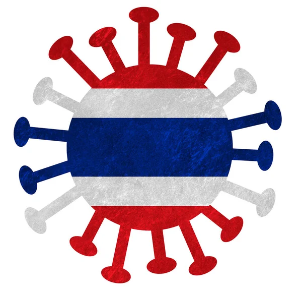 Thajská Vlajka Koronovým Virem Nebo Bakteriemi Izolovaná Bílém — Stock fotografie