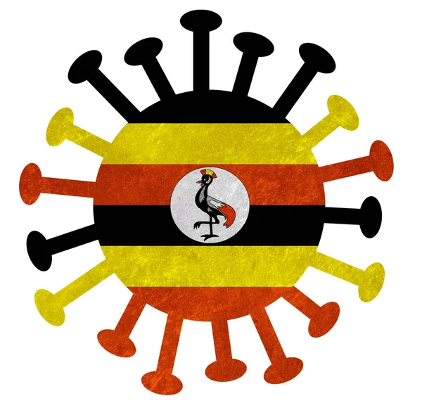 带有电晕病毒或细菌的乌干达国旗 在白色上分离 — 图库照片