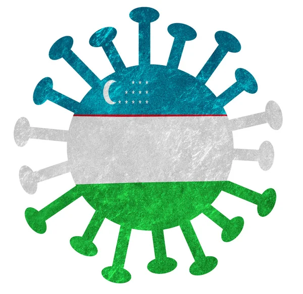 Die Usbekische Nationalflagge Mit Coronavirus Oder Bakterien Isoliert Auf Weiß — Stockfoto