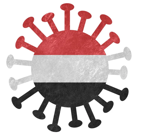 Die Nationalflagge Des Jemen Mit Coronavirus Oder Bakterien Isoliert Auf — Stockfoto