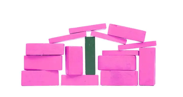 Vintage Pink Building Blocks Isolated White Background One Green One — Stock Photo, Image