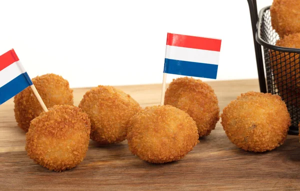 Nederlandse Traditionele Bitterbal Serveerbord Nederlandse Vlag Geïsoleerd — Stockfoto
