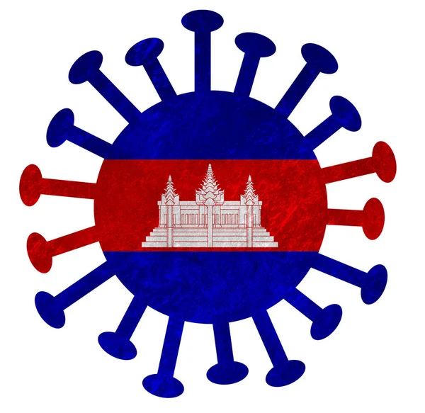 Flaga Narodowa Kambodży Wirusem Korony Lub Bakteriami Izolowane Białym — Zdjęcie stockowe