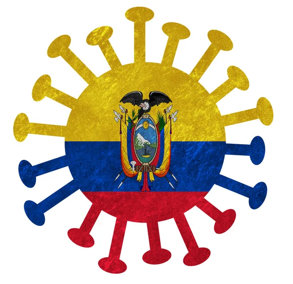 Beyaz Üzerine Izole Edilmiş Korona Virüsü Bakterili Ulusal Ekvador Bayrağı — Stok fotoğraf