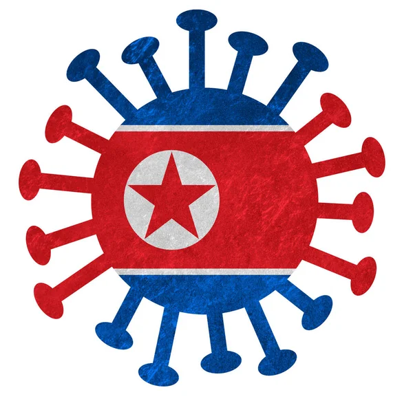 Korona Virüsü Bakterili Kuzey Kore Bayrağı Beyazlar Üzerinde Izole Edilmiştir — Stok fotoğraf