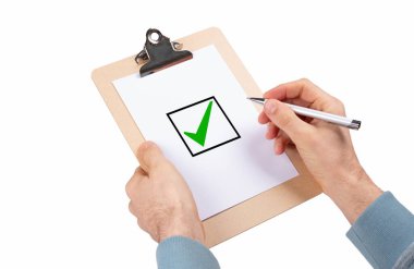 Wooden clipboard isolated on white background - Check - Isolated on white