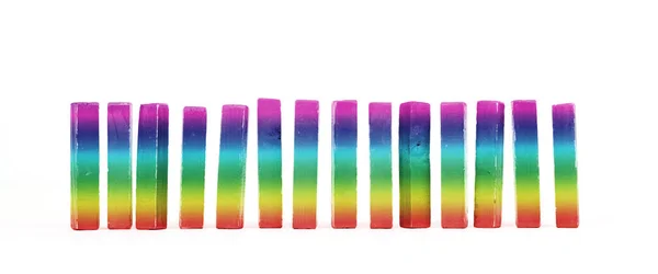 Row Vintage Building Blocks Isolated White Background Rainbow Colored — Stock Photo, Image