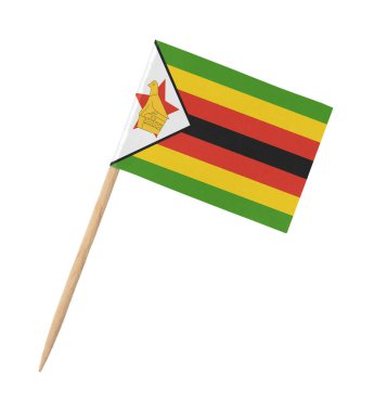Tahta çubukta Zimbabwe 'nin küçük kağıt bayrağı, beyaz üzerine izole edilmiş.