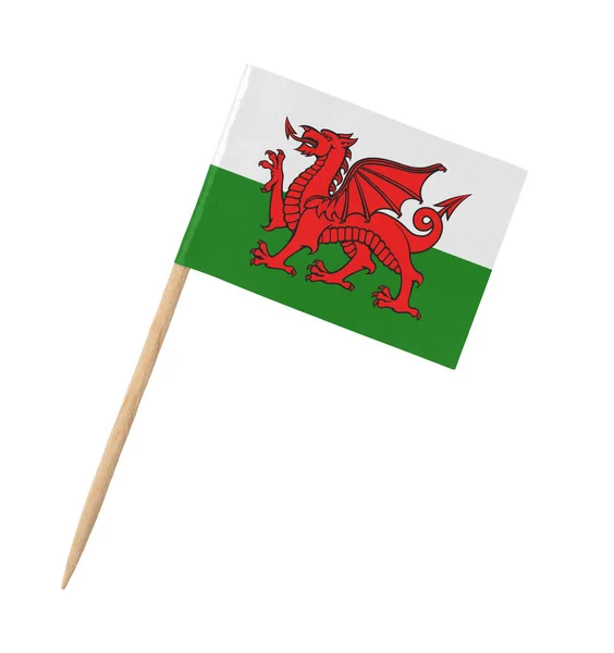 Kleine Papierfahne Von Wales Auf Holzstab Isoliert Auf Weiß — Stockfoto