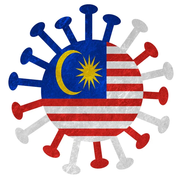 Nacional Malásia Bandeira Com Corona Vírus Bactérias Isolado Branco — Fotografia de Stock