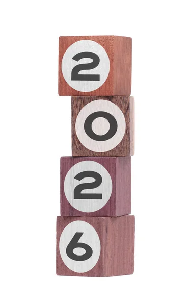 Four Isolated Hardwood Toy Blocks White Saying 2026 — Stock Photo, Image