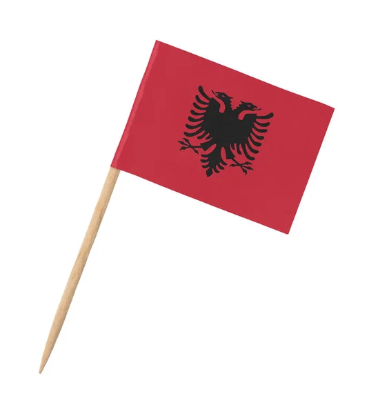Malý Papír Albánská Vlajka Dřevěné Tyčce Izolované Bílém — Stock fotografie