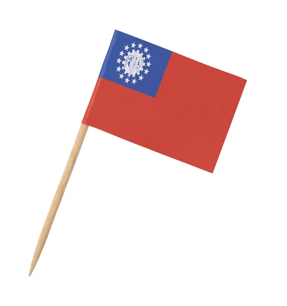Bandeira Papel Pequena Myanmar Pau Madeira Isolado Branco — Fotografia de Stock