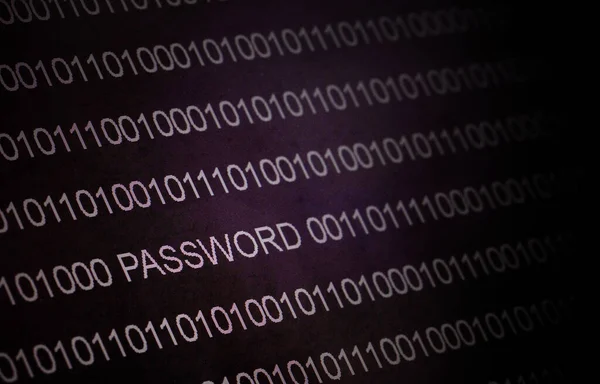 Codice Binario Password Sullo Schermo Lcd Messa Fuoco Selettiva — Foto Stock