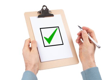 Wooden clipboard isolated on white background - Check - Isolated on white