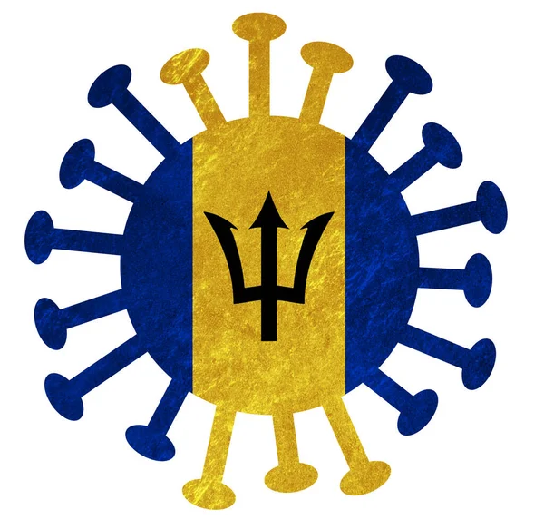 Nationale Vlag Van Barbados Met Corona Virus Bacteriën Geïsoleerd Wit — Stockfoto